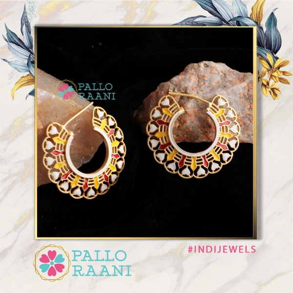 Meenakari Enamel Handpainted Hoop Earring - multi, gold